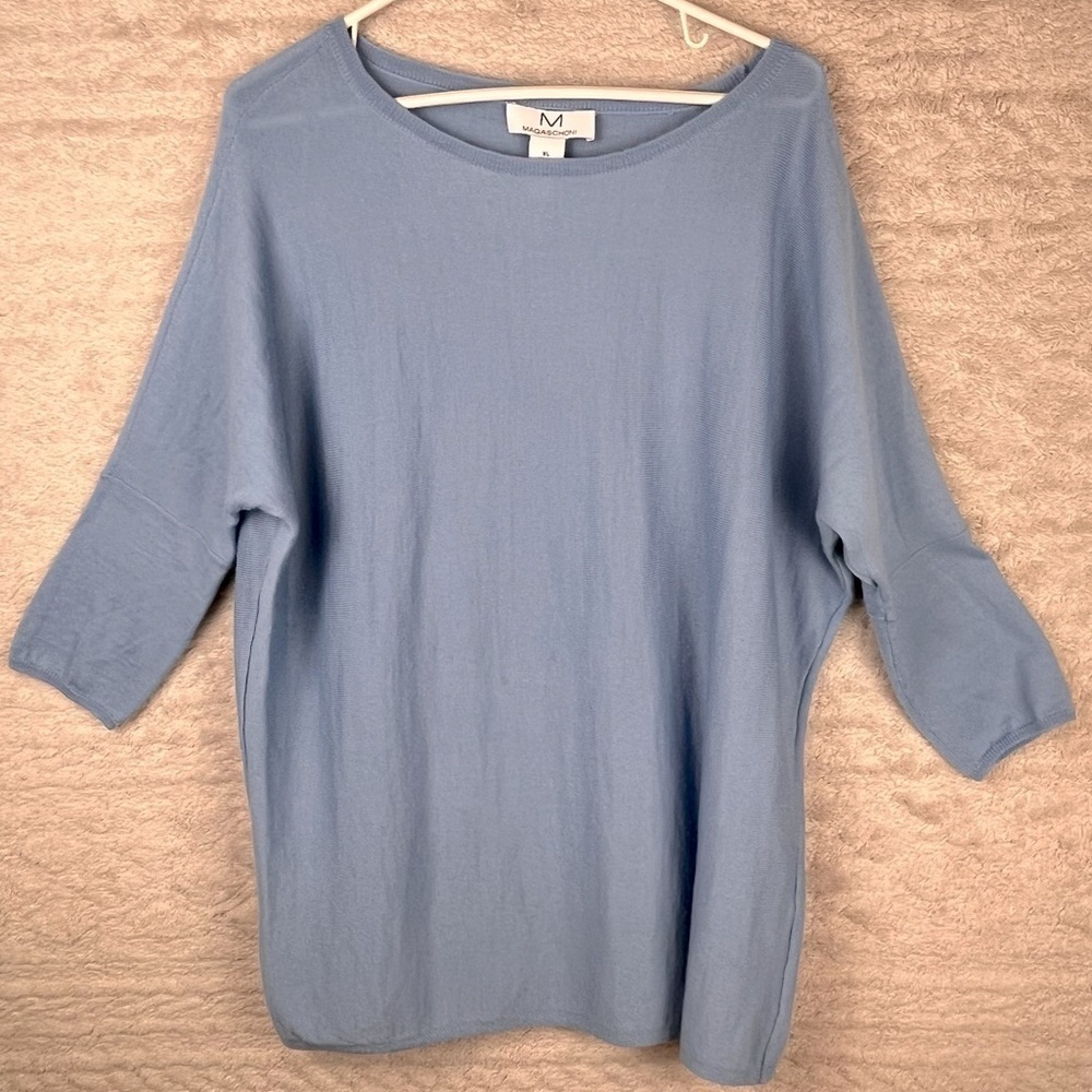 MAGASCHONI Wool Blend Sweater Blue Lightweight Longer Length XL Cozycore